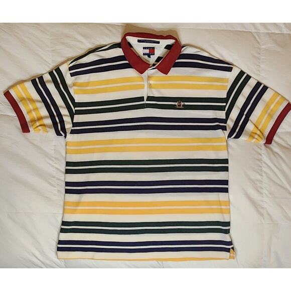 Tommy Hilfiger Other - Vintage Tommy Hilfiger Polo Shirt Adult XL Multicoloured Striped Logo 1990s